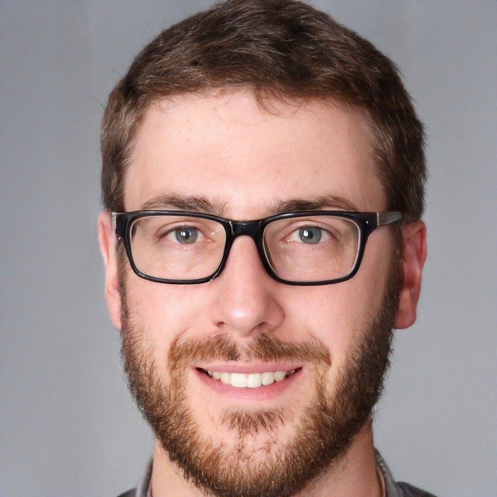 Rankselite SEO Agency A close-up image of a young man with short brown hair and a beard, wearing black-rimmed glasses, smiling at the camera. He has a light complexion and is dressed in a grey shirt against a neutral background, ready to share his expertise in SEO for Shopify stores.