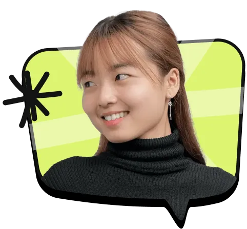 Rankselite SEO Agency A smiling person with long, brown hair and bangs is wearing a black turtleneck sweater. They have long, dangling earrings. The background features a light green design with a black asterisk shape on the left side, subtly hinting at e-commerce SEO tips for enhancing your online presence.